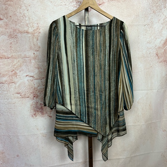 CHICO'S Travelers artsy modern boho top size 0 S neutral earth tone striped - Picture 1 of 5